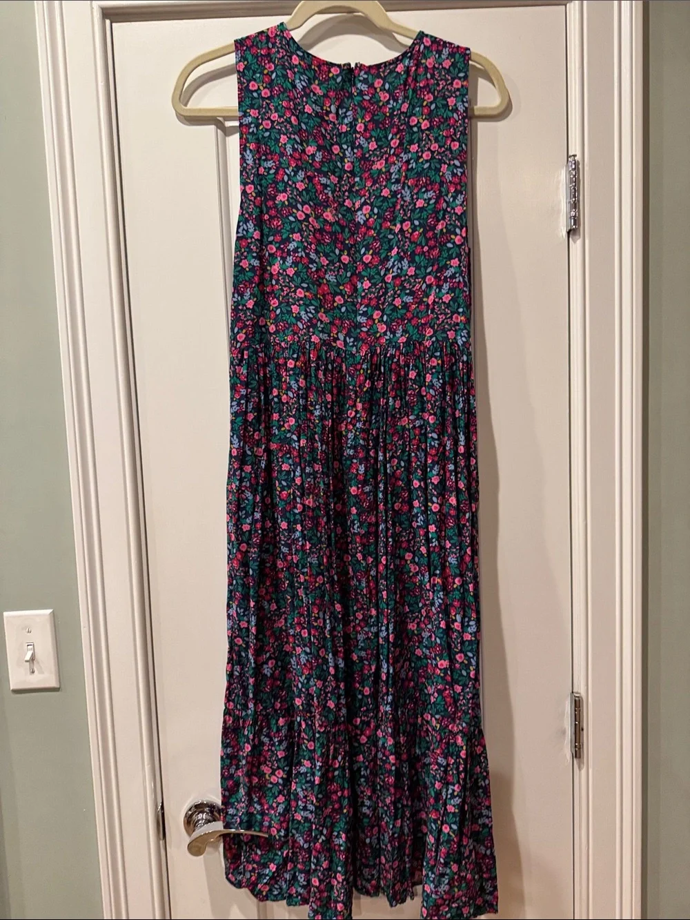 J. Crew Factory Navy Maxi Dress with Pink & Teal Floral Print